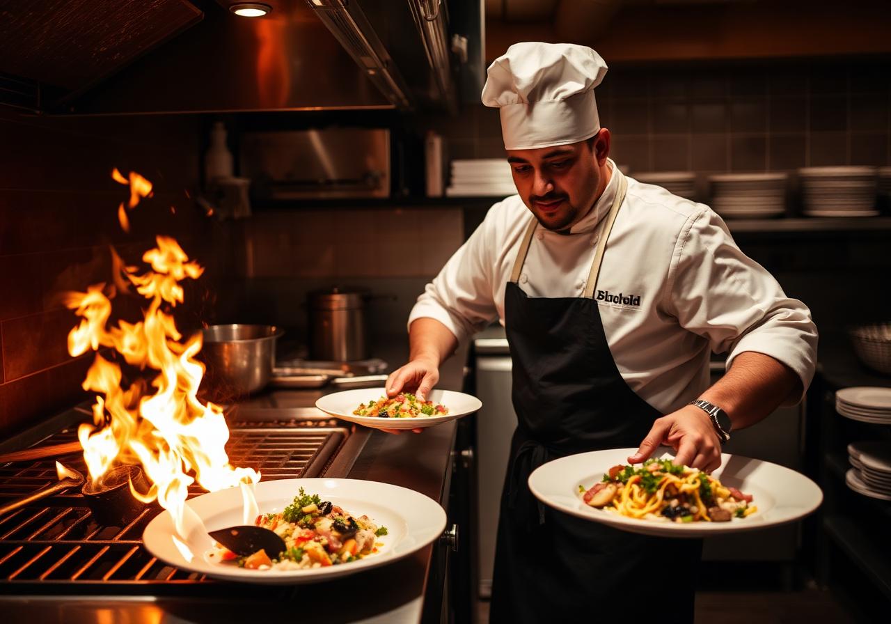 Chef plating wood-fired dishes at Tocte
