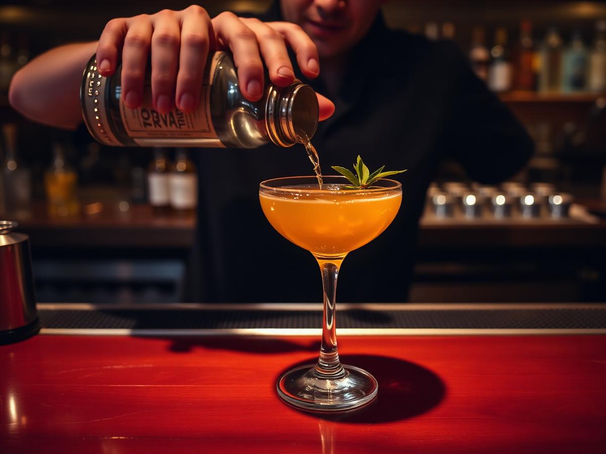 Bartender pouring a signature cocktail