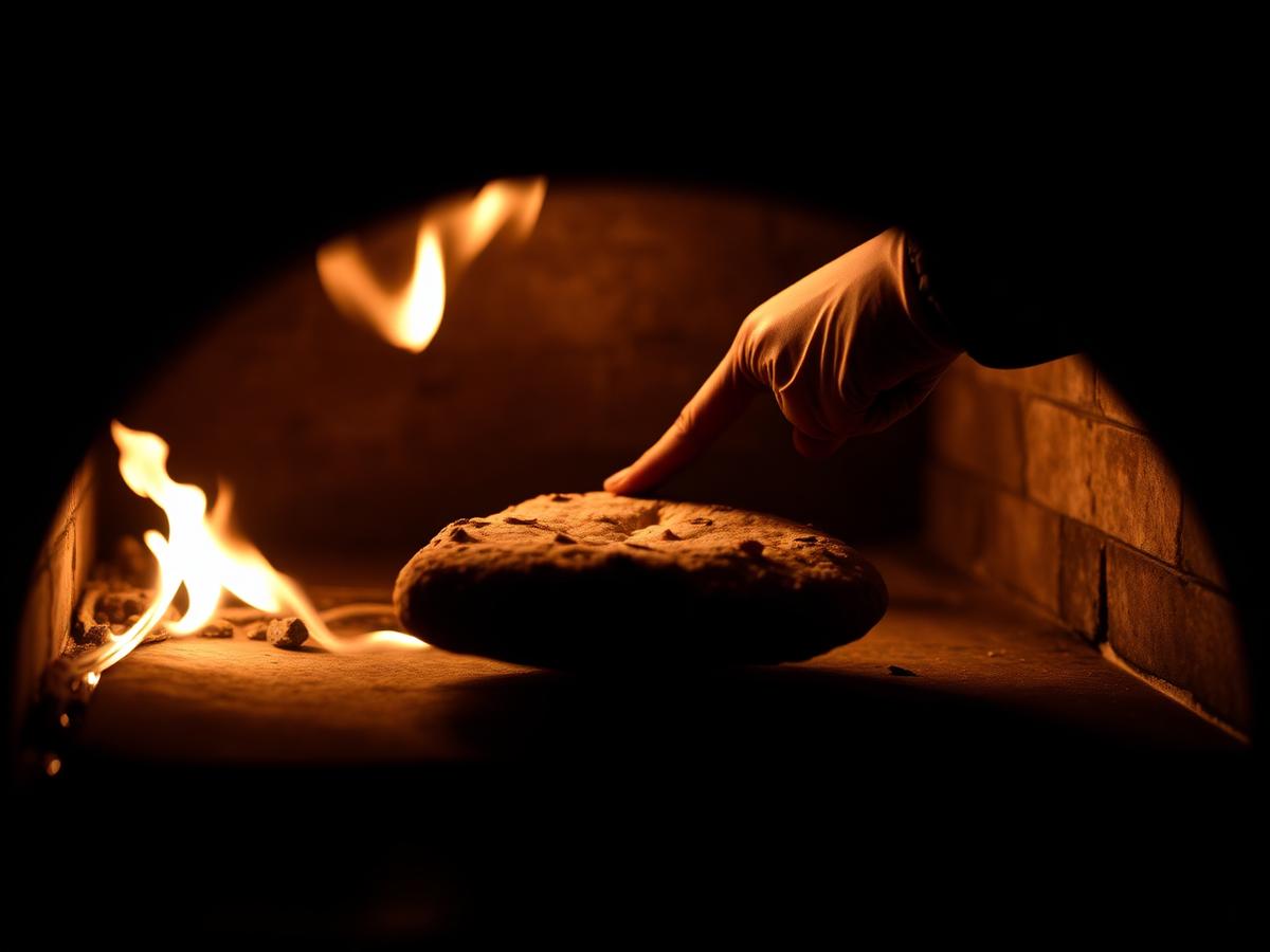 Bread going into the wood-fired oven